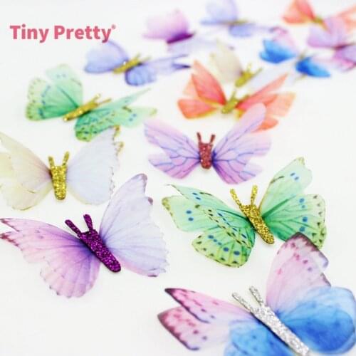 12PCS Double-layer Chiffon Butterfly Appliques Glitter Fabric Butterflies for Wedding Party Decoration, Girl Hair Pin, DIY Craft