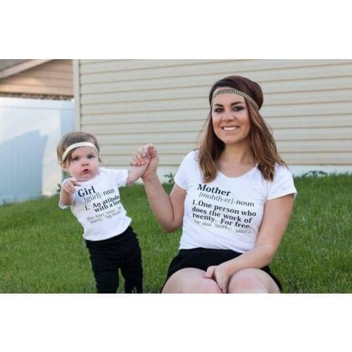 Mother Definition Girl Definition Family Matching Mom Daughter Girls Clothes T-shirt Tee Fashion Harajuku Kawaii White Tshirt