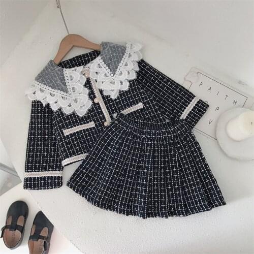 Girls Clothing Sets 2Pcs Long Sleeve Tweed Suits Autumn Winter Coat+Skirt Boutique Outfits for Kids 1-8T Party Children Costume