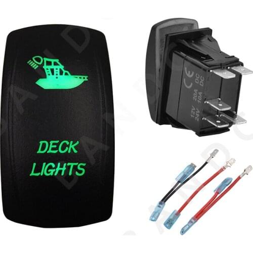 DECK LIGHTS Rocker Switch 5P ON-OFF SPST Green LED Laser-Etched Rocker Switch for the Car Boat Marine Yacht ARB RV，Jumper Wires