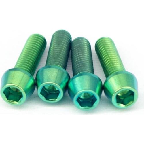 LOT 4 M5 x 16mm Green TC4 GR5 Titanium Alloy Allen Hex Screw Taper Cone Head Bolts For Bicycle