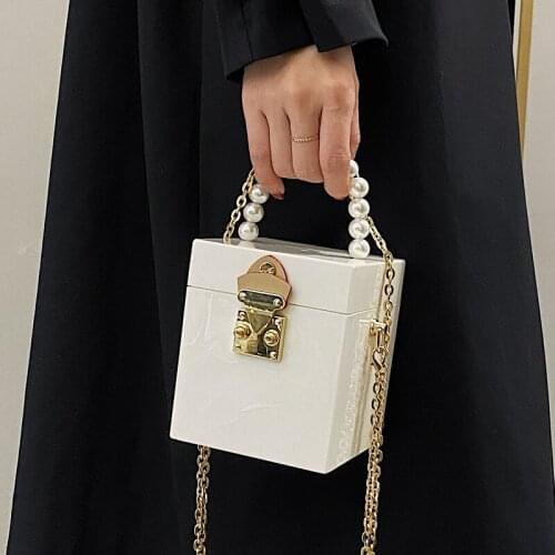 Mini Pearl Design Crossbody Bags For Women 2021 Simple Box Shape Shoulder Handbags Female Travel Messenger Bag Evening Clutch