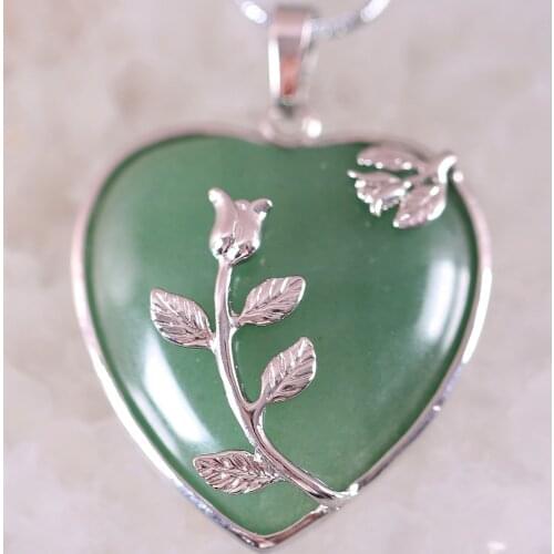 Fashion Jewelry Natural Stone Bead 33X33X9MM Heart Green Aventurine Pendant 1Pcs with Chain 18inches K306