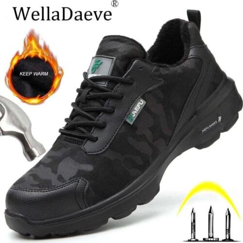 Mens Winter Warm Steel Toe Work Safety Shoes Lightweight Construction Outdoor Sneaker Anti-smashing Non-slip Work Boots For Men