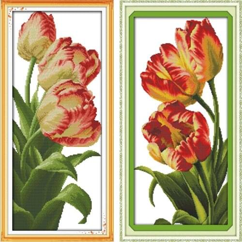 Tulip flower printed Cross Stitch Kits 11ct 14ct Canvas Fabric Embroidery Home Decoration Cross Stitch Embroidery Needlework Set
