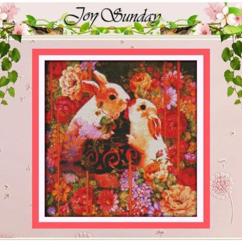 Happy Rabbit Lovers Patterns Counted Cross Stitch 11CT 14CT Cross Stitch Set Wholesale Cross-stitch Kits Embroidery Needlework