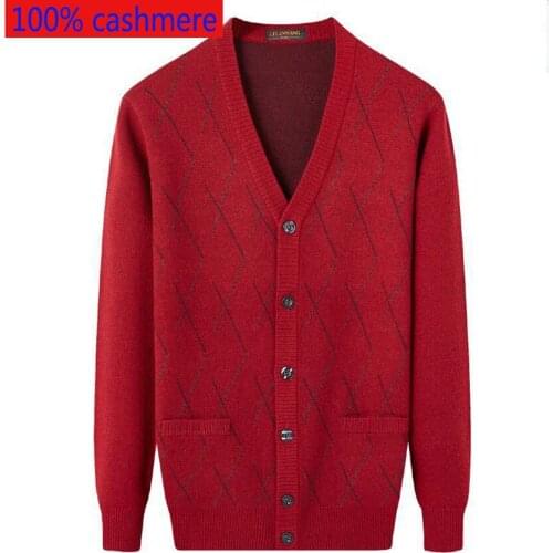 New High Quality Autumn Winter 100% Pure Cashmere Sweater Cardigan Thick Coat Computer Knitted Casual V-neck Size XS-XL 2XL 3XL