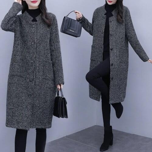 Plus Velvet Thick Woolen Coat Womens Winter New Large Size Long-Sleeved Single-Breasted Casual Mid-Length Plus Velvet Coat Q320