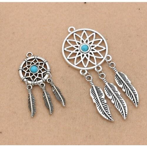 KJjewel Antique Silver Plated Dreamcatcher Charm for Jewelry Making Bracelet Accessories DIY Jewelry Findings