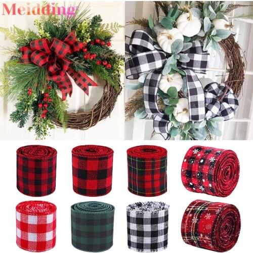 6m/roll Christmas Ribbon Red Black Plaid Ribbons Christmas Tree Decoration DIY Bow Xmas Home Decor Xmas Gift Box Wrapping Ribbon
