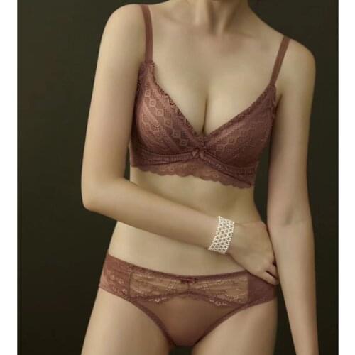 Sexy Lace Underwear Winter Vintage Wireless Brassiere High Quality Women Lingerie Briefs Set Seamless Thicken Push Up Bra Set