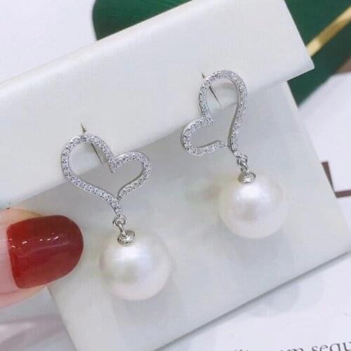 Heart DIY 925 Sterling Silver Earrings Findings Settings Base Mountings Parts Mounts for Pearls Agate Crystal Stones Beads