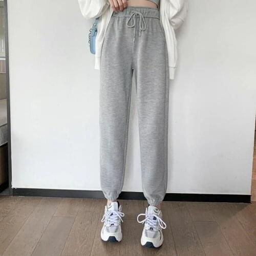Grey Outdoor Sports Pants Fashion Plus Velvet Thick Warm Sweatpants Women Casual Trousers Vintage Pure Cotton Autumn Winter Pant