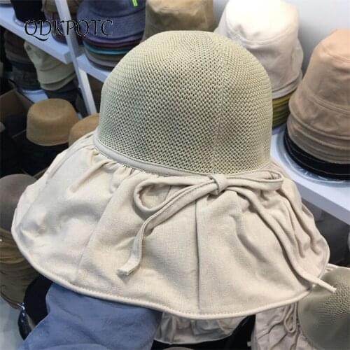 2021 Cap Summer Autumn New Women Cotton Linen Big Eaves Bucket Hats Breathable Collapsible Fashion Shading Sun Hats QDKPOTC
