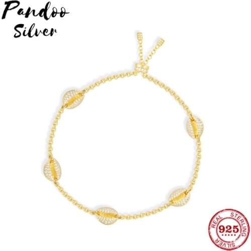 Fashion Charm Sterling Silver Copy 1:1 Copy,Adjustable Bracelet With Five Small Seashells Women 2021 Luxury Jewelry Gift
