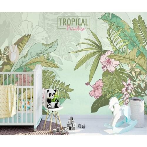 Tropical Leaf Wallpaper Nordic Rain Forest Wall Mural for Bedroom Art Wall Decor Makeup Backdrop Hand Painted Flower Wall Paper