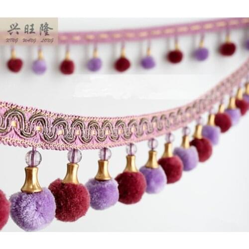 XWL New 6M 9.5cm Wide Pompon Balls Curtain Lace Accessories For Drapery DIY Tassel Fringes Trim Ribbons Valance Stage Home Decor