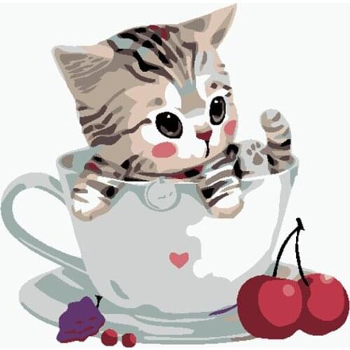 YNX new 5D diamond painting round diamond cup small pet cross stitch hanging painting square diamond DIY kitten diamond painting