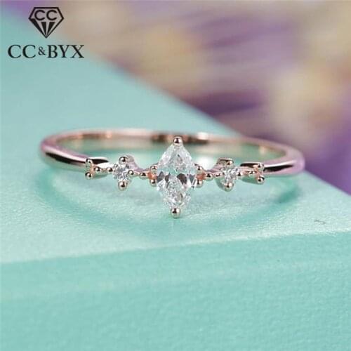 CC Simple Rings-For-Women Bridal Wedding Cubic Zirconia Horse Eyed Stone Rose Gold Color Fashion Jewelry Anillos Mujer CC1444