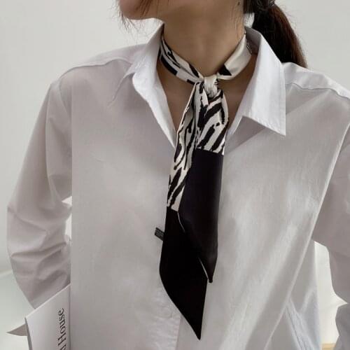 Luna&Dolphin Women Narrow Long Skinny Scarf 96x6cm Black Coffee Zebra Printed Chiffon Silky Tie Ribbon Headbands Choker Streamer