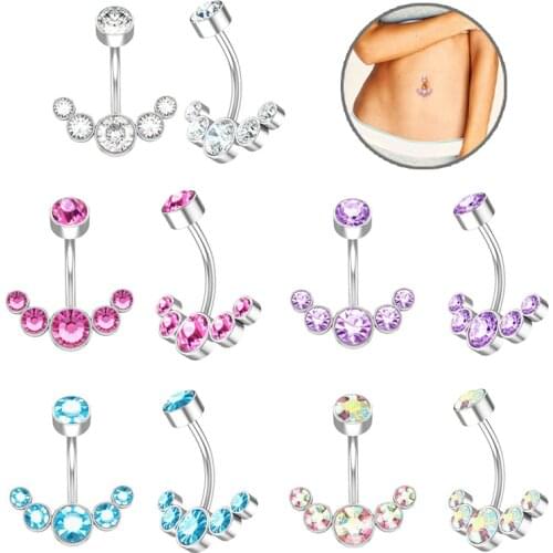 1PCS Dangle Belly Button Rings For Women Girls Surgical Steel Curved Navel Barbell 5 Crystals Body Jewelry Piercing Ombligo