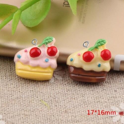 10pcs 17*16mm DIY resin cherry cake Dessert charms kawaii cabochon sticker simulated fake food craft decoration jewelry making