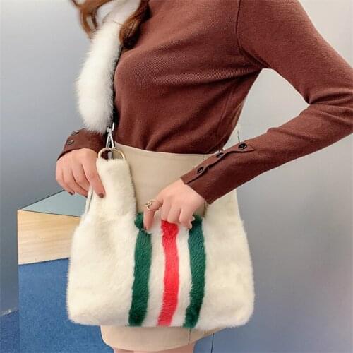 100% Mink Hair Handbag Brand Party Bag Lady Shoulder Bag Luxury Designer Messenger Bag Mink Leather Bag