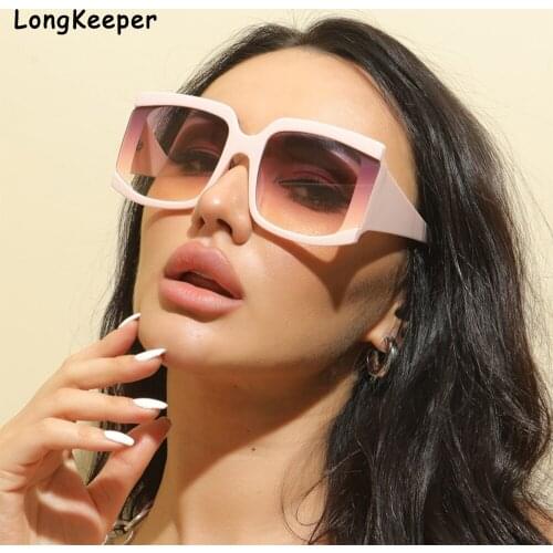 2021 Fashion Luxury Brand Oversized Square Sunglasses Men Women Vintage Big Frame Semi-Rimless One Lens Pink Sun Glasses UV400