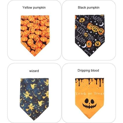 4 Pcs Pet Halloween Triangle Saliva Towel Pumpkin Wizard Dripping Blood Pattern Fashion Cute Pet Accessories
