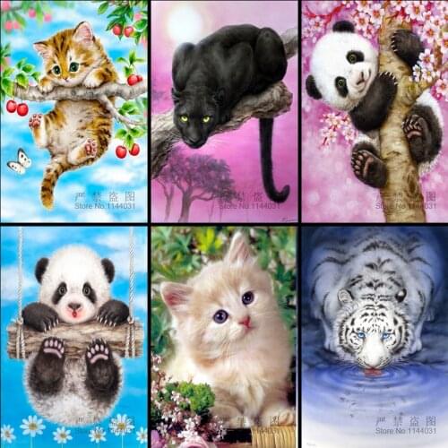 5D Diy Diamond Painting Cross Stitch Animal Diamond Mosaic panda Panthers Tiger cat Diamond Embroidery Full Picture Needlework