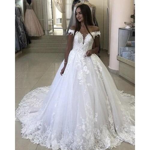 Ball Gown Lace Appliques Wedding Dresses for Bride 2021 Off Shoulder Sleeveless Bridal Gowns vestido de noiva