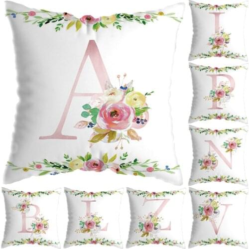 45*45cm Pillow Letters Pink Floral Decorative Cushions Pillowcase Short Plush Cushion Cover Throw Pillow Sofa Decoration
