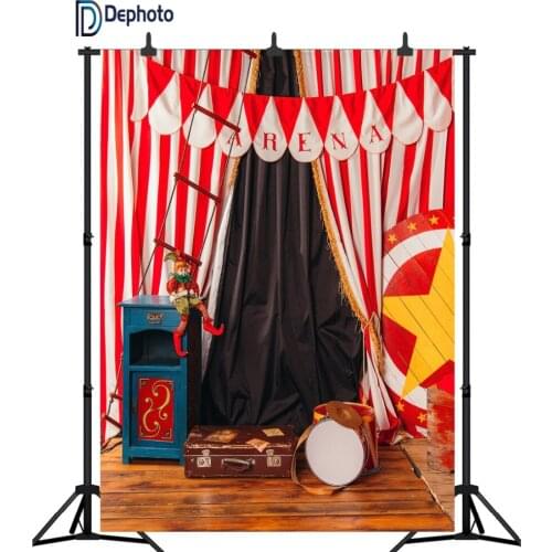 DePhoto Circus Red white Curtains Carnival Birthday Party photography backdrops Baby Shower Photo Studio Backgrounds Photobooth
