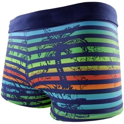 Funfeliz Boxer Swimming Trunk for Men Nylon spandex Striped Swimsuit Teenage Boy Swimwear Mens Swim Shorts Men Sunga Swimwear