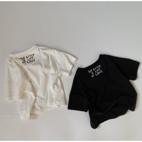 8002 Children T Shirts Summer New 2021 Back Letter Printed Boys T-shirt Clean Cool Black And White Girls T Shirt 1-9T Kids Top