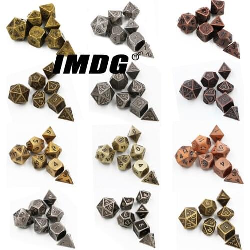 IMDG 7pcs/set Creative RPG Game Dice Polyhedron Metal Dice DND Retro Color Digital Game Dice