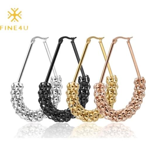 FINE4U E265 Dainty Oval Round Dangle Earrings Stainless Steel Geometric Drop Earrings for Women Girls