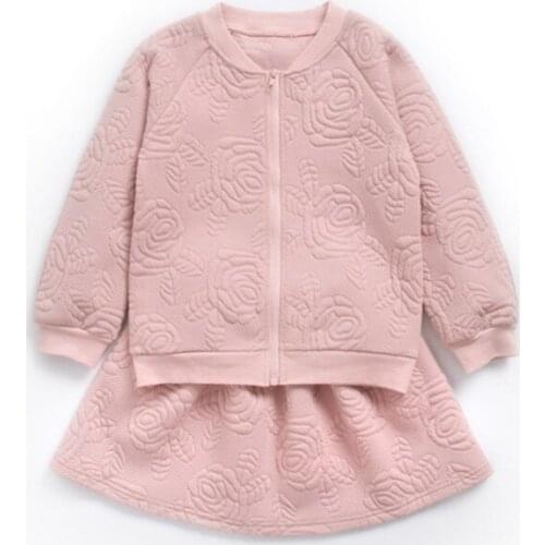 DFXD Korean Children Clothes Set New Casual 2018 Spring Soild Long Sleeve Pink Zipper Coat+Skirt 2pc Toddler Girls Skirt Set