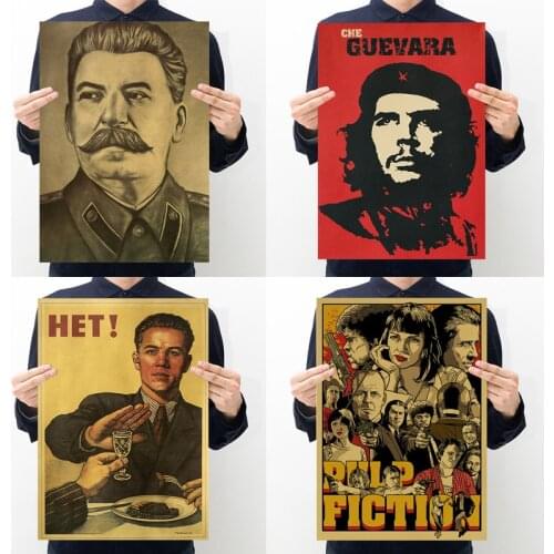 Pulp fiction,refusing to drink,celebrity Che Guevara, portrait of Stalin retro kraft poster bar cafe home restaurant decoration