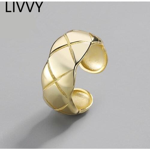 LIVVY Silver Color Irregular Smooth Wide Opening Cross Ring Geometric Concave Convex Wave Ring For Women