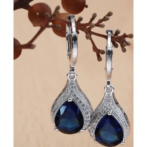 Fashion Female Earrings Silver Color Blue AAA Zircon Mosaic Round Stud Earrings for Women Jewelry Gift Pendientes