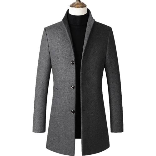 Men Jacket Winter Mens Fashion Wool Jacket Coat Casual Slim Stand collar Overcoat Mens Long Woolen Trench Coat Male Outerwear