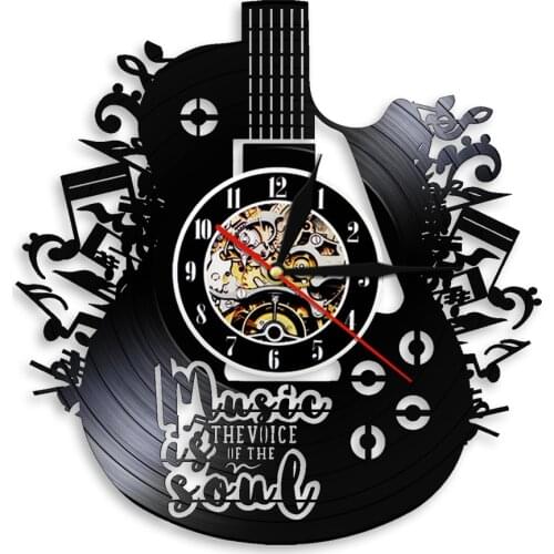 Music Is Soul Vinyl Record Wall Clock Guitar Art Decorative Clock 3D Wall Watches Musical Instrument Wall Decor For Room