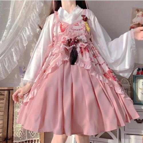 NONSAR Spring strawberry High-waist Mid-Waist Dress Haori Couple Girlfriend Lolita Pink Flower Wedding Cloth