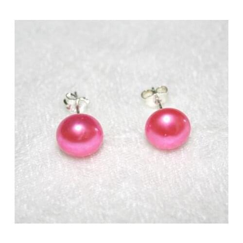 New Favorite Pearl Bright Pink 8mm Freshwater Pearl Stud Earrings S925 Sterling Silver Jewelry Fine Wedding Party Lady Gift