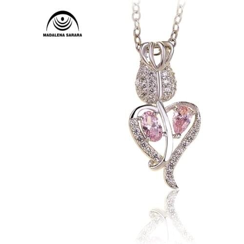 MADALENA SARARA AAAA Cubic Zirconia Wired Rose Style Sterling Silver 925 Chain Necklace Fashion Cute Korean Trendy