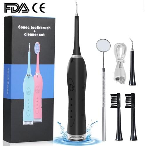 4 Modes 2 In 1 Electric Toothbrush USB Charging Sonic Dental Scaler Tooth Calculus Remover Whiten Tooth Stains Tartar Cleaner