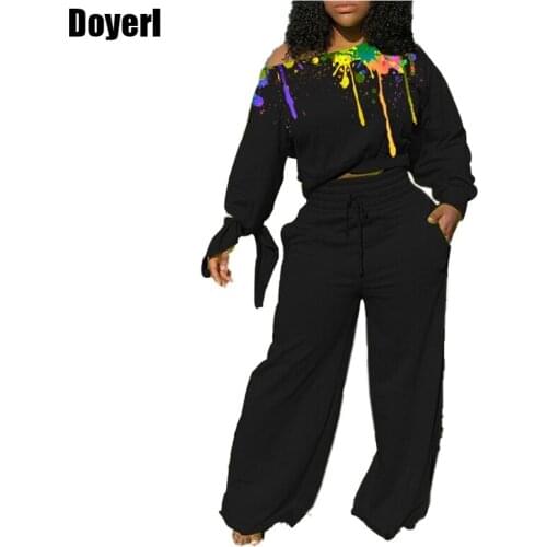 Print Casual Two Piece Set Top and Pants Wide Leg Crop Tops Set Fall Clothes for Women Streetwear 2 Piece Outfits Lounge Set