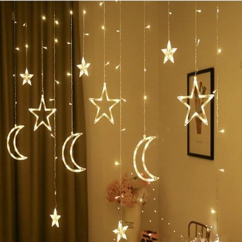 Christmas Decor LED Moon Star Lamp Garland Christmas Curtain String Lights Fairy Light for Wedding Holiday Christmas Decoration