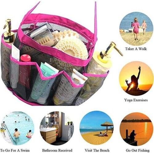 Mesh Shower Tote Wash Bag Bathroom Caddy With 8 Basket Pocket Storage Package Storage Shelf Drain Rack Bathroom Bag